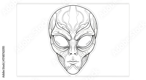 Abstract extraterrestrial face design with intricate organic line patterns illustration