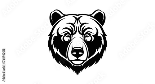 A strong bear head illustration in detailed black and white design suitable for logos