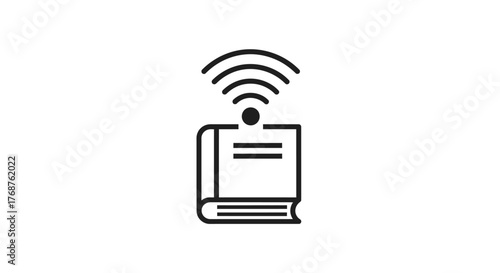 Connected learning: icon depicting a book with wifi symbol illustrating digital education and