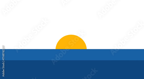 Minimalist vector illustration of a sunrise over the sea with clear sky and water calm flat design