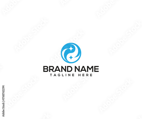 Abstract Yin and Yang symbol: An abstract logo of Yin and Yang symbol with shining star as a modern design in blue tone on the plain background. The logo evoke a feeling of balance and harmony.