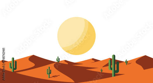 Serene desert landscape with stylized cacti and warm sun providing a minimalist aesthetic