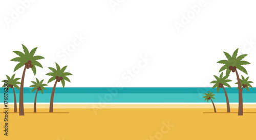 Stylized tropical beach scene with palm trees perfect for summer vacation themes and travel