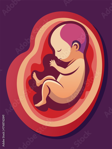 Baby fetus in womb. Cartoon vector illustration