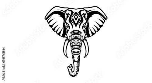 Intricate tribal elephant design with detailed patterns evokes a sense of power and exotic mystique
