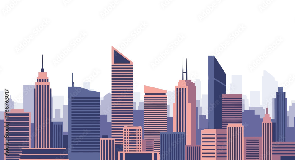 Obraz premium Vector Illustration of a modern Cityscape skyline with Skyscrapers on White Background Urban