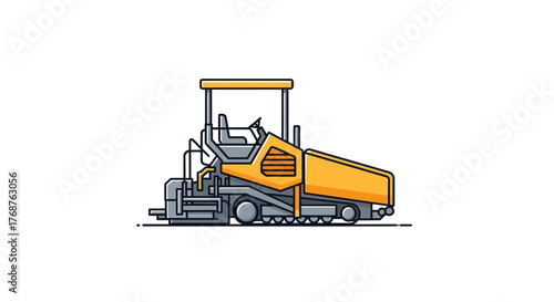 Detailed cartoon illustration of an asphalt paver machine for road construction project isolated