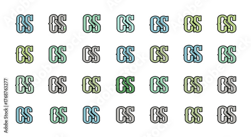 A repeating pattern of the letters 'CS' in a stylized font with a gradient color fill, set against a solid black background. The letters are arranged in a grid formation, creating a modern and