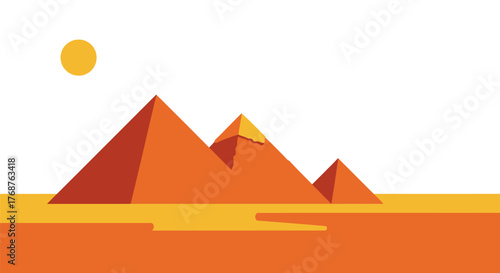 Minimalistic illustration showcasing Egyptian pyramids basking under desert sunlight with