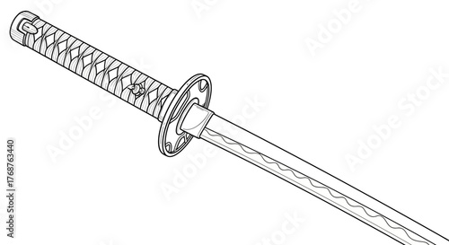 Elegant katana representation with intricate handle design and sharp blade detailing