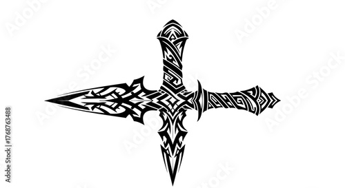Intricate tribal sword design in black and white offering a unique artistic interpretation