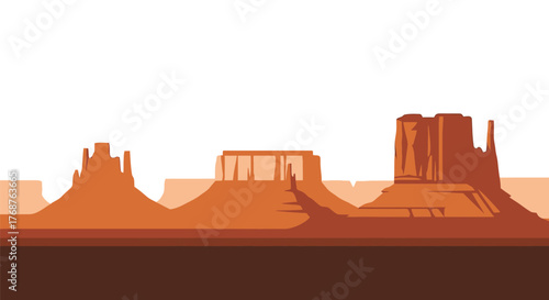 Stylized vista of arid desert landscape with iconic sandstone buttes formation