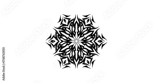 Intricate black and white floral design with radial symmetry for modern patterns