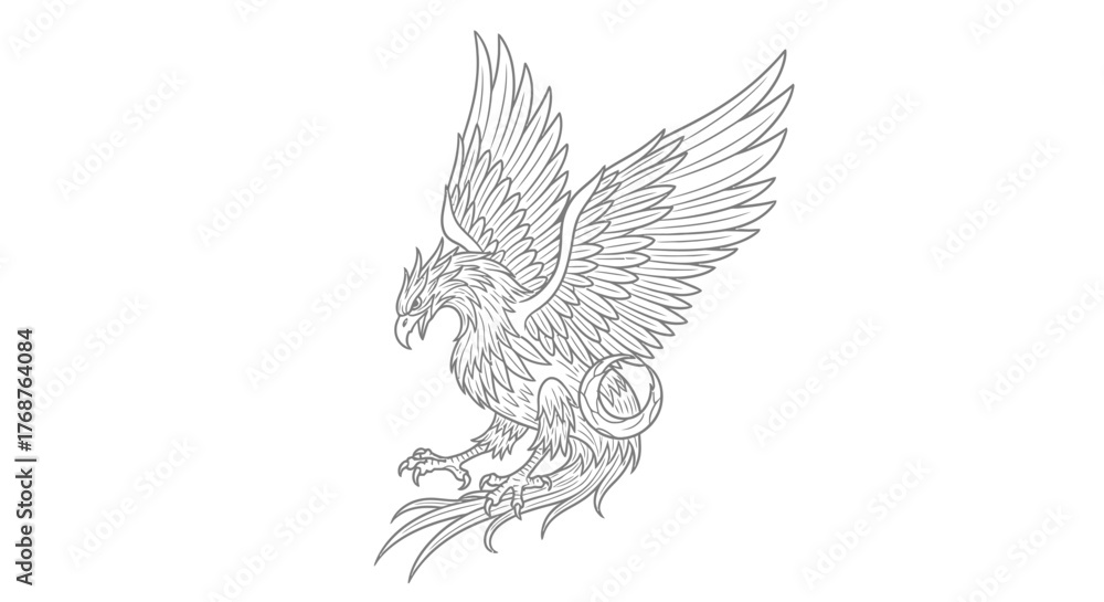 Obraz premium Detailed griffin outline with outstretched wings, a majestic mythical creature design element