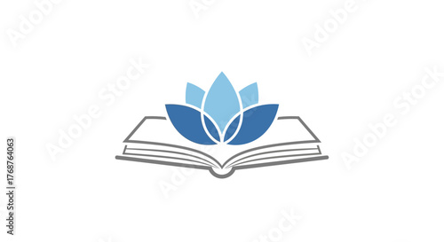 Illuminated wisdom: A book intertwined with a serene lotus blossom of knowledge