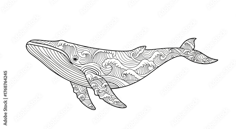 Fototapeta premium Intricate whale illustration featuring wave patterns artistic marine life depiction