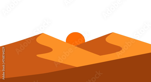 Serene sunset illustration with warm orange hues of sandy desert dunes landscape background