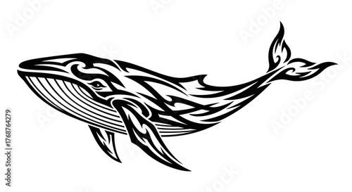 Abstract patterned whale depiction, emphasizing elegance and unique design elements with clean