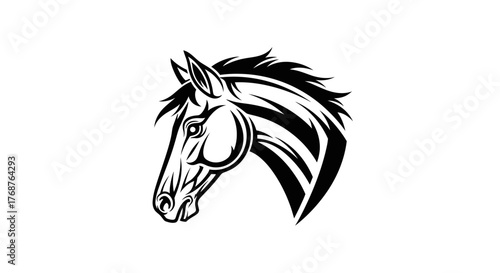 Striking horse head illustration with bold lines showcases equestrian power and grace