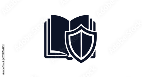 Icon Illustration: Secure knowledge and information with abstract shield and book protection