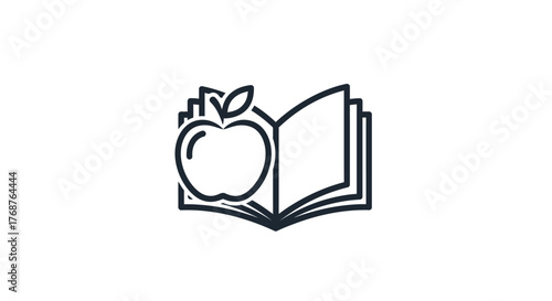 Clean and modern school symbol featuring an apple icon layered over an open book