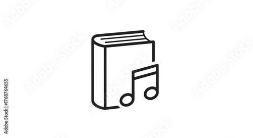 Minimalist graphic representing a book accompanied by a musical note icon