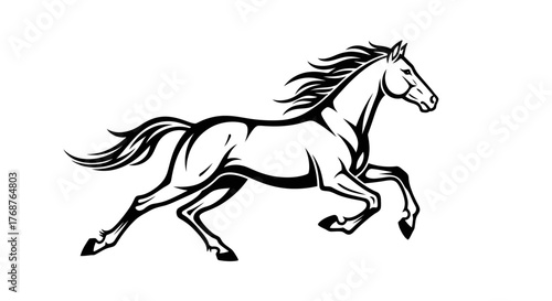 Dynamic monochrome stallion illustration conveying freedom movement and power in digital design