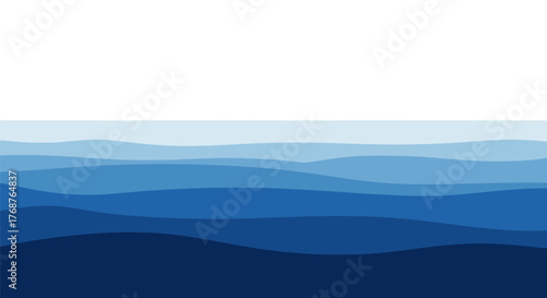 Abstract layered blue ocean waves illustration with varying depth and tones creating a serene