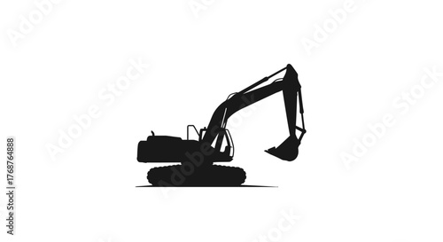 Striking silhouette of a hydraulic excavator machine, heavy industrial vehicle