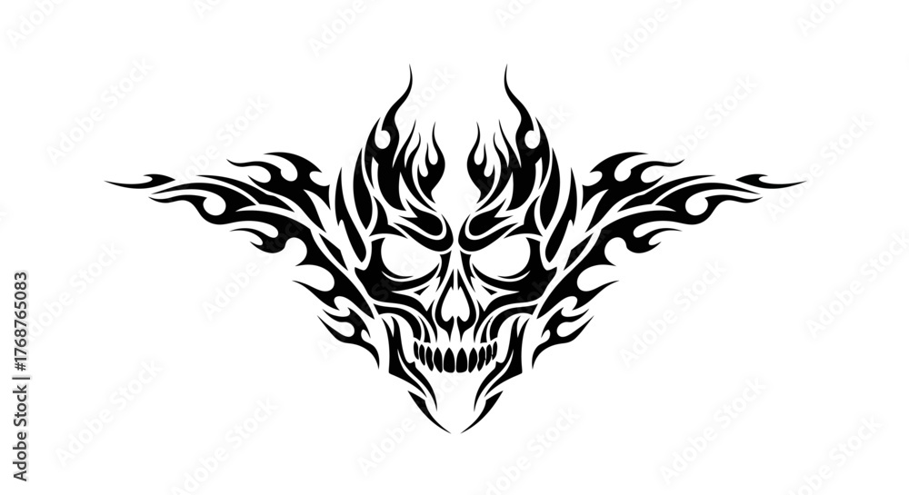 Obraz premium Abstract skull with tribal flame wings, a captivating fusion of mortality and the untamed spirit