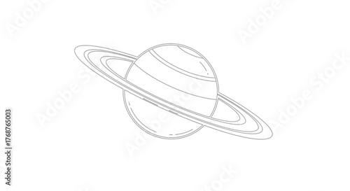 Minimalist planet with rings illustration suitable for educational purposes and space exploration