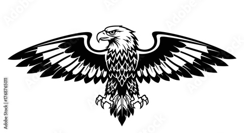 Majestic eagle emblem with outstretched wings embodying freedom and vigilance in monochrome
