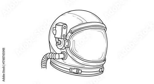 Detailed drawing of a futuristic astronaut helmet showcasing a sleek and modern design