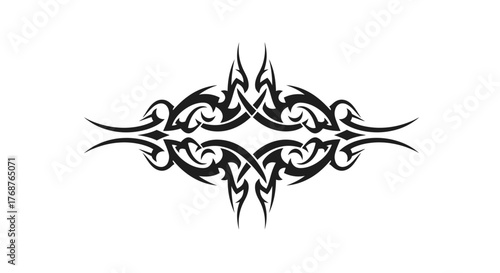 Sharp abstract tribal pattern design with symmetrical dark silhouette on a clean background