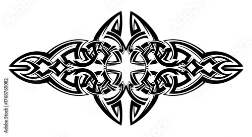 Intricate tribal pattern design with interlaced lines creating a symmetrical artwork