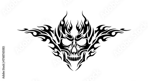 Abstract skull with tribal flame wings, a captivating fusion of mortality and the untamed spirit