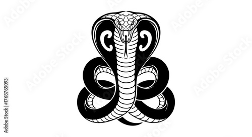 Stylized monochrome cobra illustration revealing intricate serpentine details and symmetrical