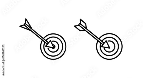 Two minimalist line art icons of a target with an arrow hitting the bullseye, representing goals, success, and precision. The clean white outlines on a black background create a modern and