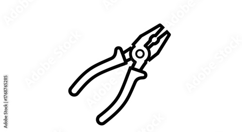 Minimalist illustration showcasing an open pliers tool on a crisp white background