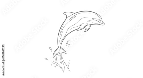 Elegant outline artwork showcasing a dolphin's joyous leap from crystal ocean water