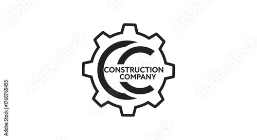 Creative construction firm insignia featuring intertwined 'C' letters within a bold gear shape