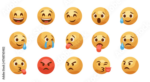 Collection of diverse 3D rendered emojis expressing a wide spectrum of emotions, including happiness, sadness, anger, and playfulness, set against a clean black background for versatile design
