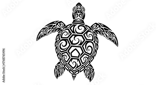 Intricate sea turtle vector art displaying unique tribal design in black and white
