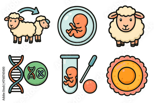 Cloning and genetics: sheep, embryo, dna, and laboratory concepts illustrated