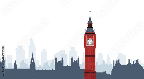London's skyline graphic illustration, showcasing historical buildings and modern architecture in