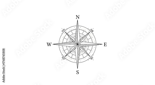 Vintage style compass rose illustration offering a symbolic representation of guidance and direction