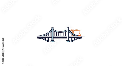 Stylized representation of a bridge under construction with visible crane element