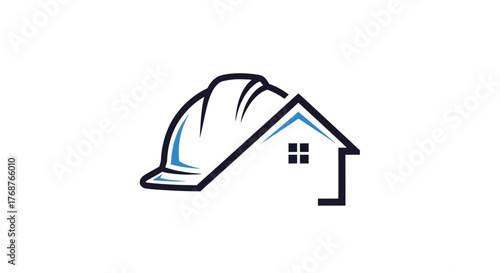 Innovative home construction logo illustrating safety equipment and residential building