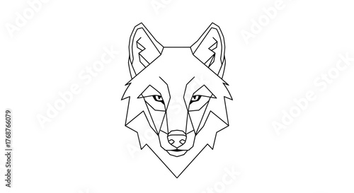 Geometric animal art, wolf face with sharp lines and modern design, clean and precise composition