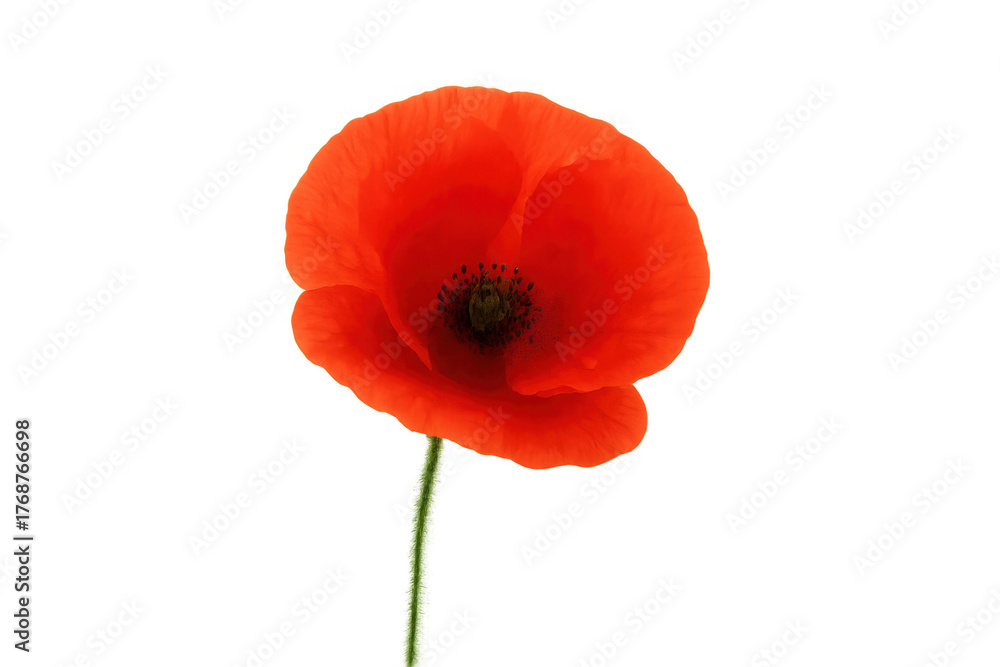 Naklejka premium Red poppy creating remembrance concept, symbolizing peace, memory, and tribute with transparent background